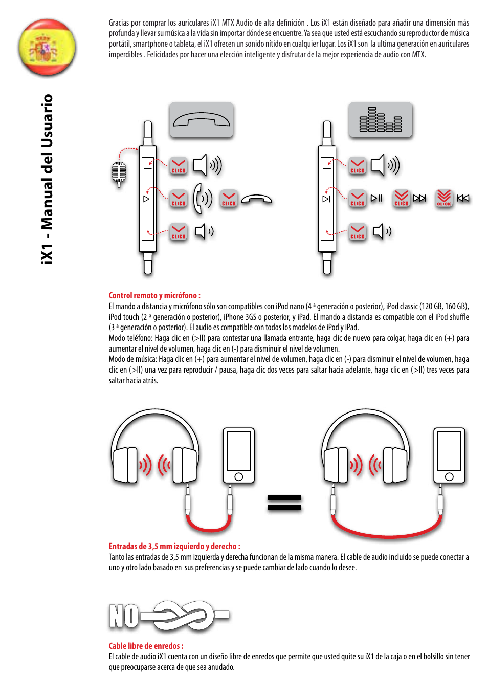 Ix1 - manual del u suario | MTX Audio StreetAudio iX1 BLACK On Ear Headphones User Manual | Page 6 / 20