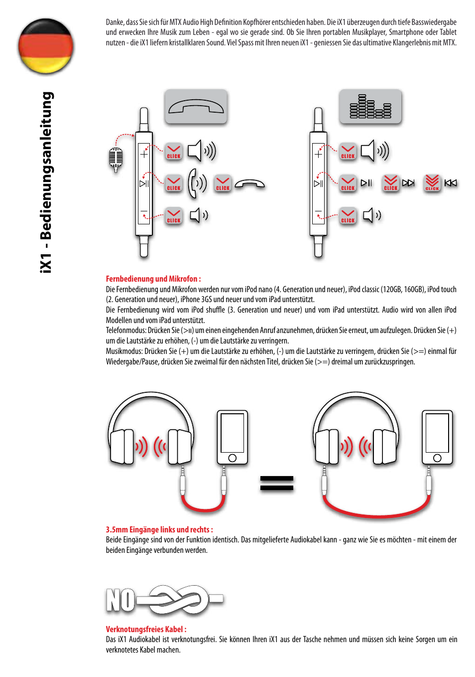 Ix1 - b edienungsanleitung | MTX Audio StreetAudio iX1 BLACK On Ear Headphones User Manual | Page 8 / 20
