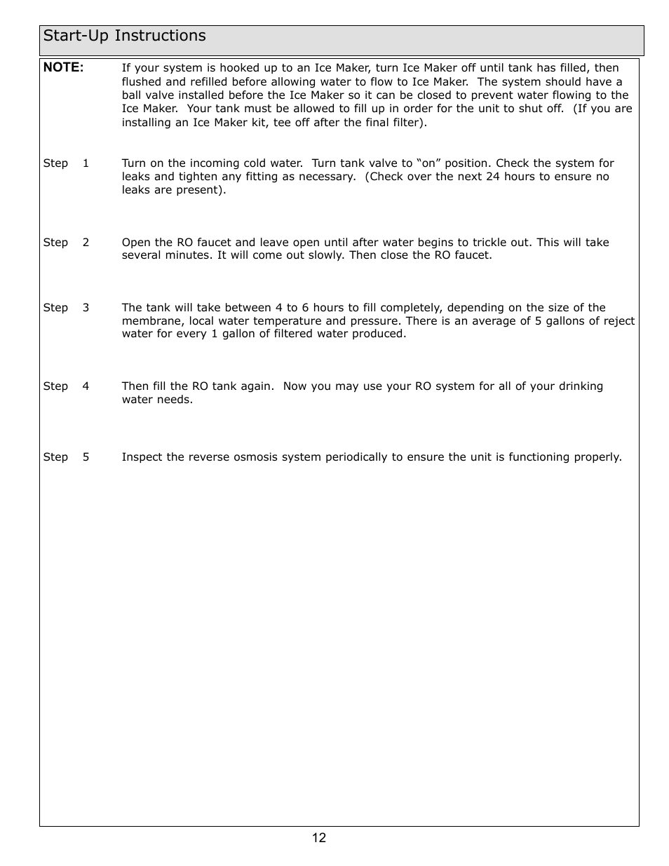 Start-up instructions | Purenex Multipure Aqua RO System User Manual | Page 12 / 27