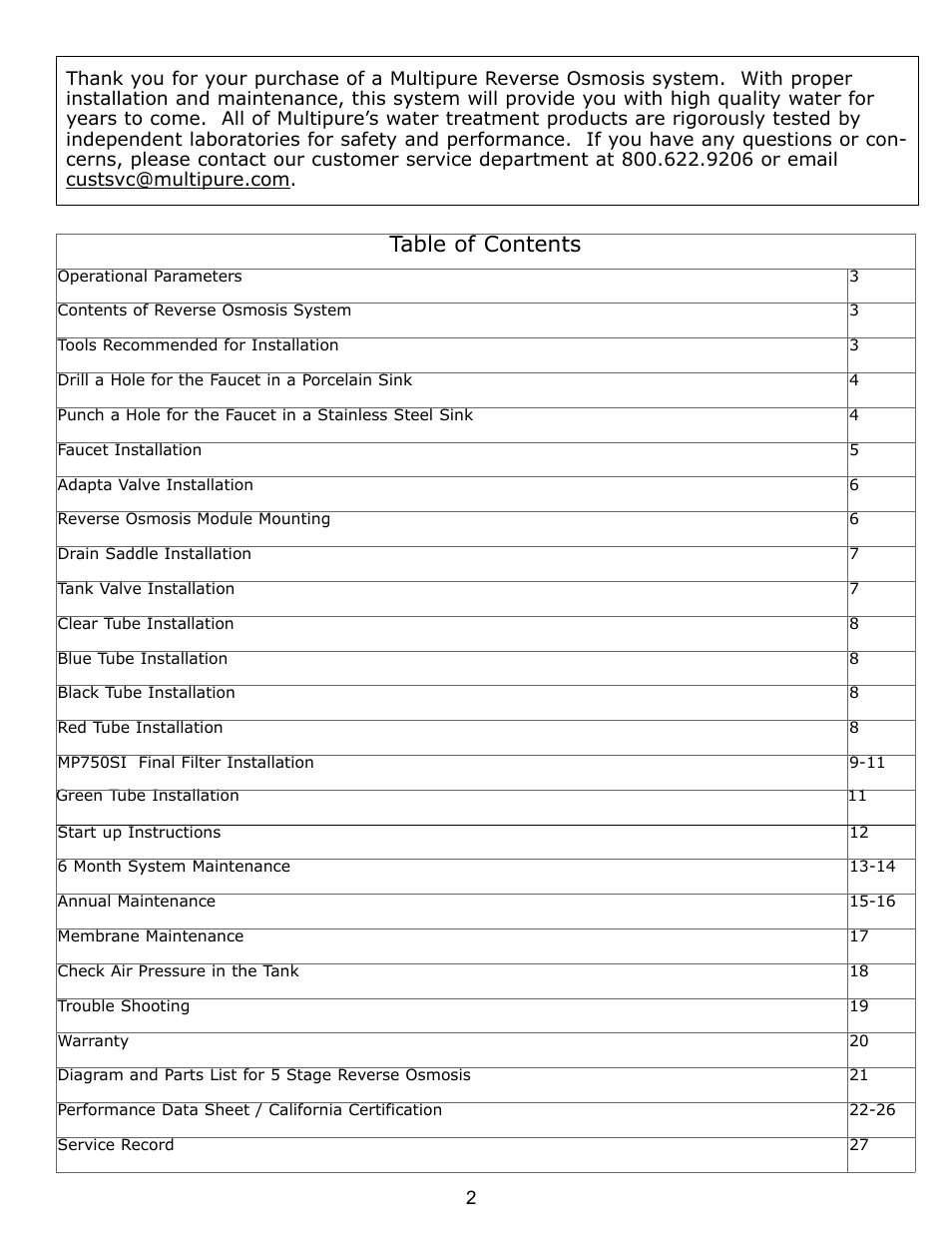 Purenex Multipure Aqua RO System User Manual | Page 2 / 27
