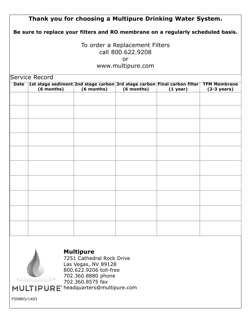 Multipure | Purenex Multipure Aqua RO System User Manual | Page 27 / 27