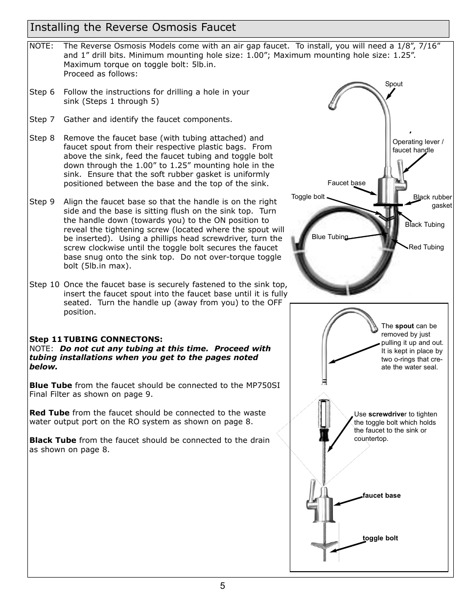 Installing the reverse osmosis faucet | Purenex Multipure Aqua RO System User Manual | Page 5 / 27