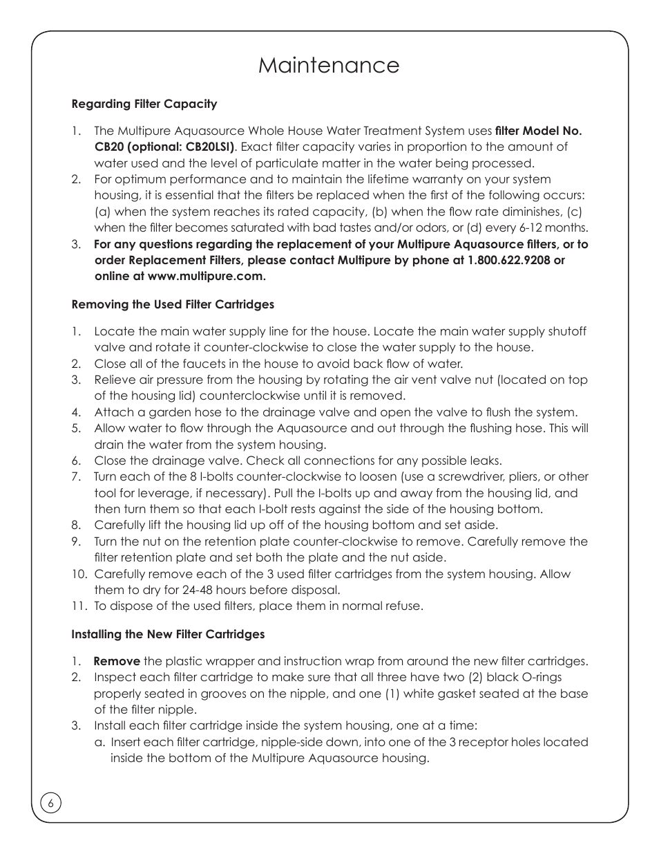 Maintenance | Purenex Multipure Aquasource User Manual | Page 8 / 12