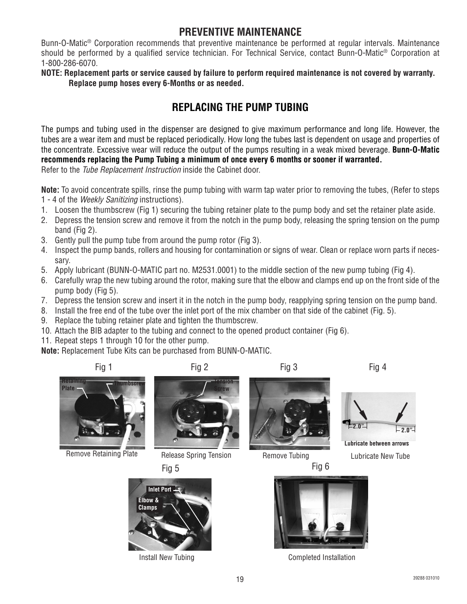 Replacing the pump tubing, Preventive maintenance | Bunn Chilled LCC-2 User Manual | Page 19 / 26