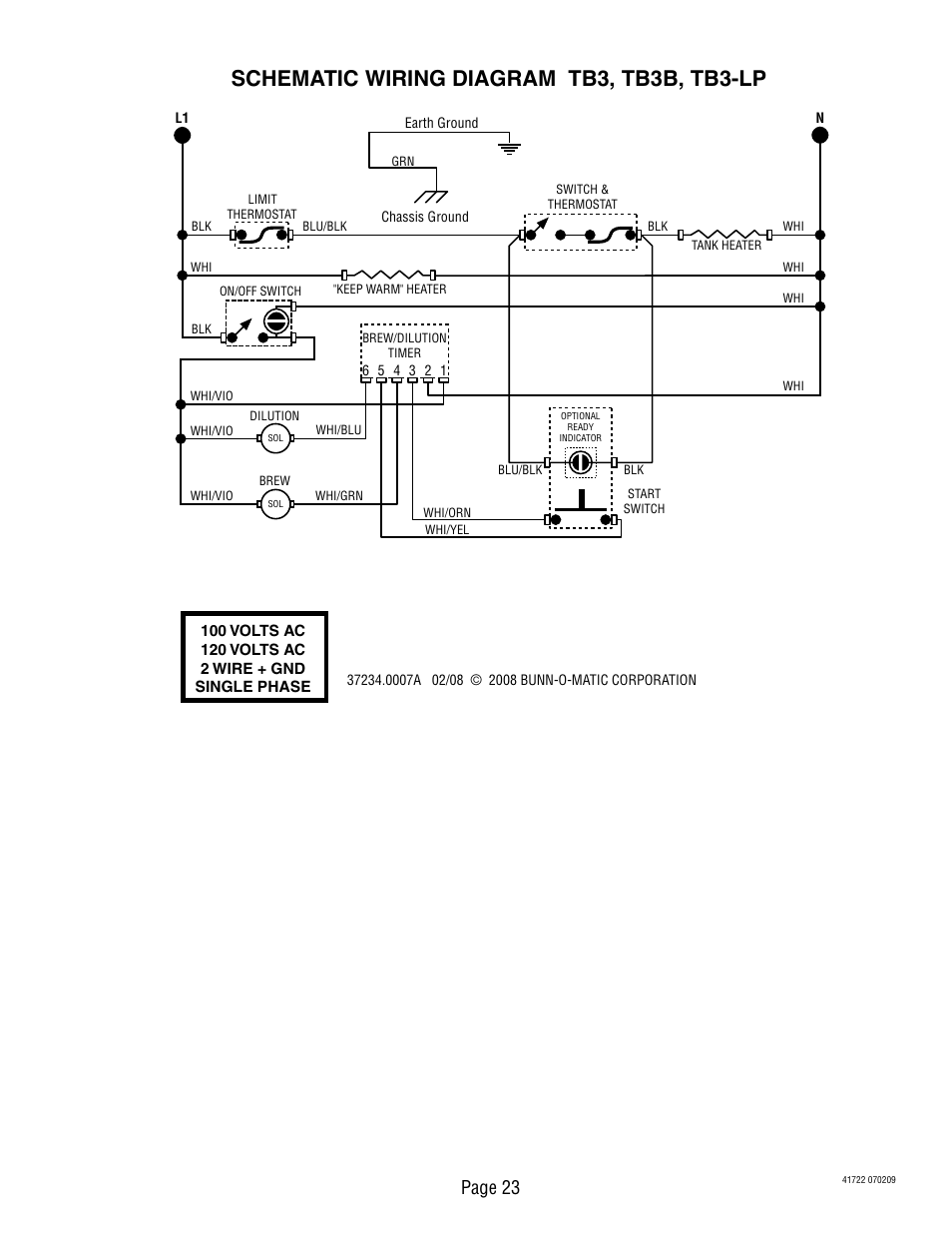Schematic wiring diagram tb3, tb3b, tb3-lp, Page 23 | Bunn TB3Q-LP User Manual | Page 23 / 27