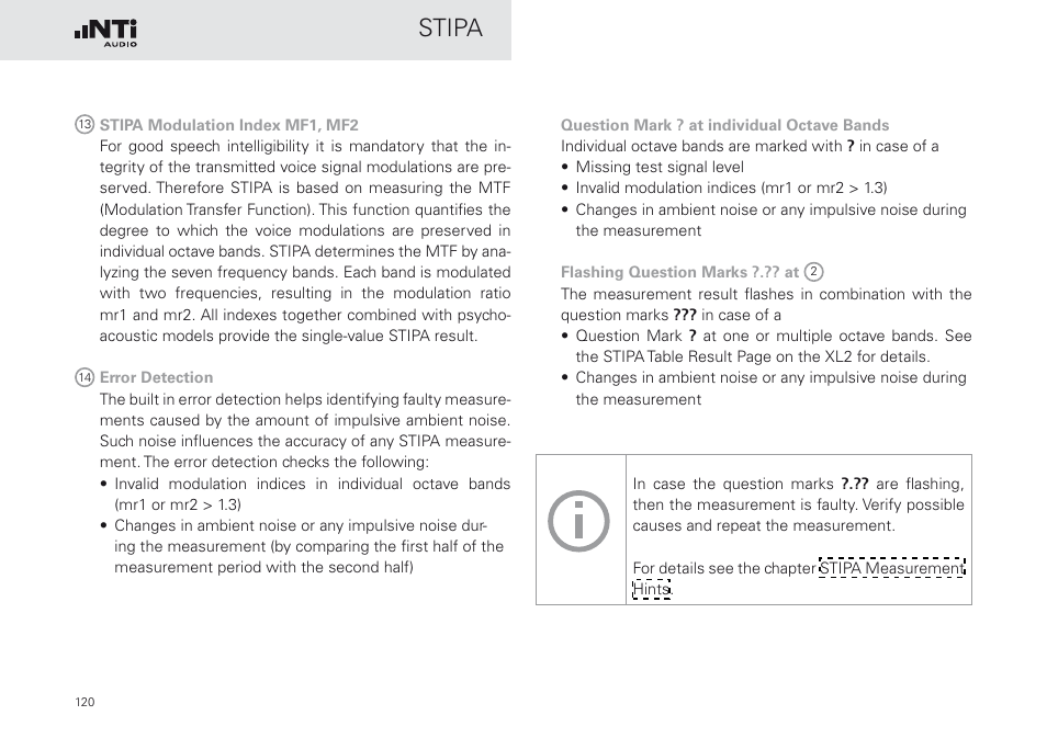 Stipa | NTi Audio XL2 Sound Level Meter User Manual | Page 120 / 240