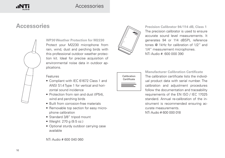 Accessories | NTi Audio M2230-WP User Manual | Page 16 / 28