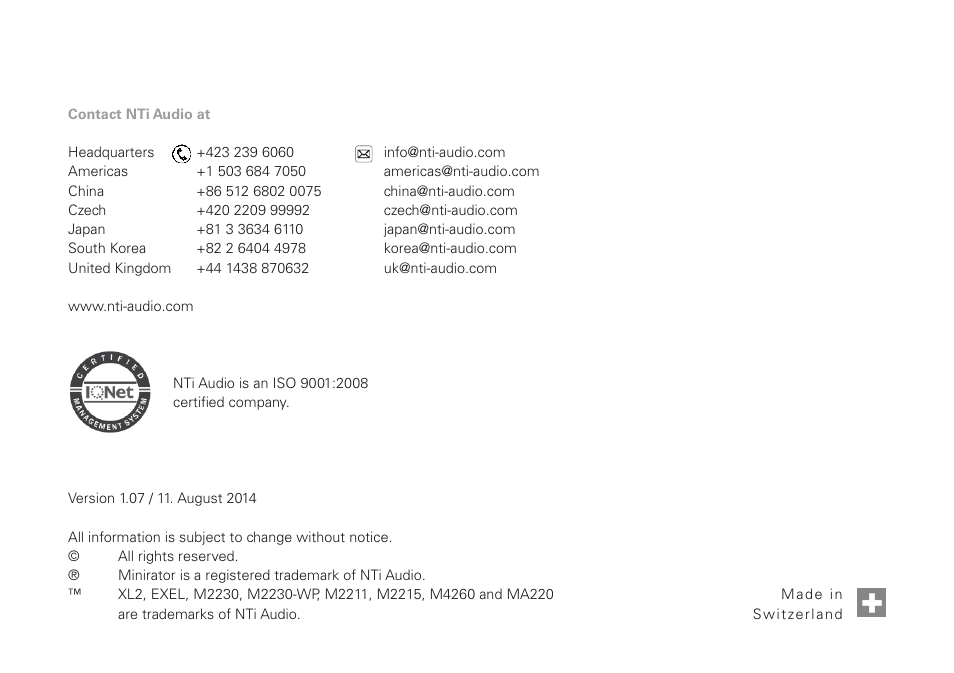 NTi Audio M2230-WP User Manual | Page 2 / 28