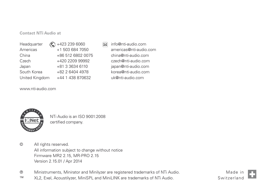 NTi Audio Minirator MR-PRO User Manual | Page 2 / 52