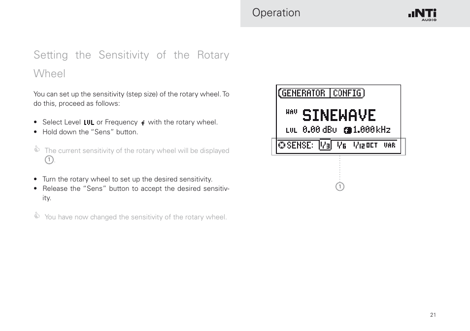Setting the sensitivity of the rotary wheel | NTi Audio Minirator MR-PRO User Manual | Page 21 / 52