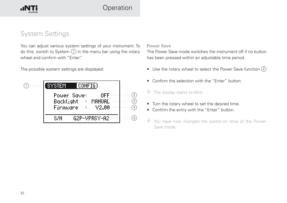 System settings, Operation system settings | NTi Audio Minirator MR-PRO User Manual | Page 22 / 52