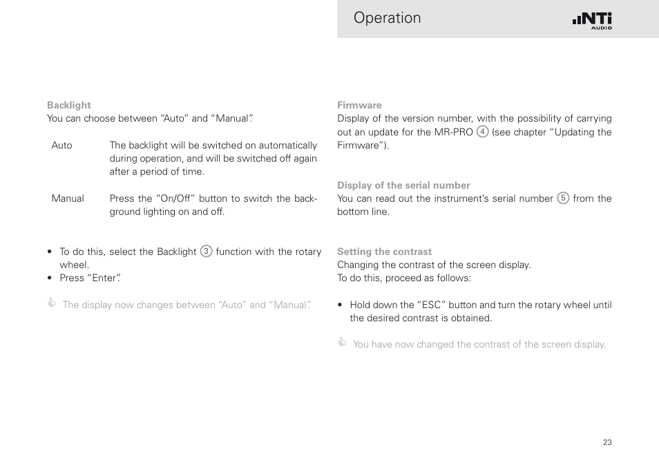 Operation | NTi Audio Minirator MR-PRO User Manual | Page 23 / 52