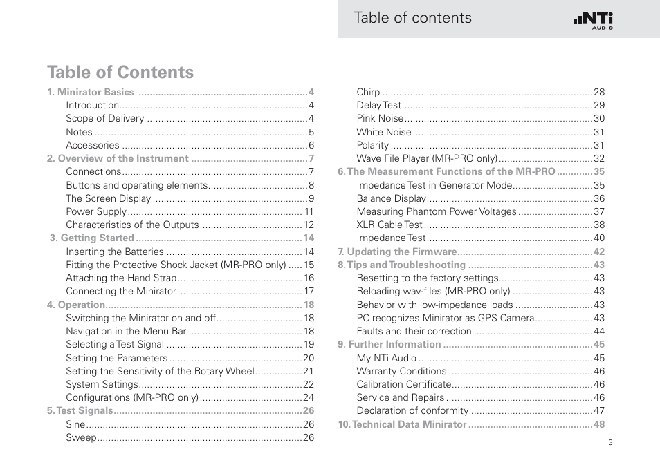 NTi Audio Minirator MR-PRO User Manual | Page 3 / 52