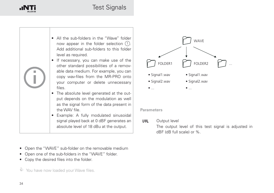 Test signals | NTi Audio Minirator MR-PRO User Manual | Page 34 / 52