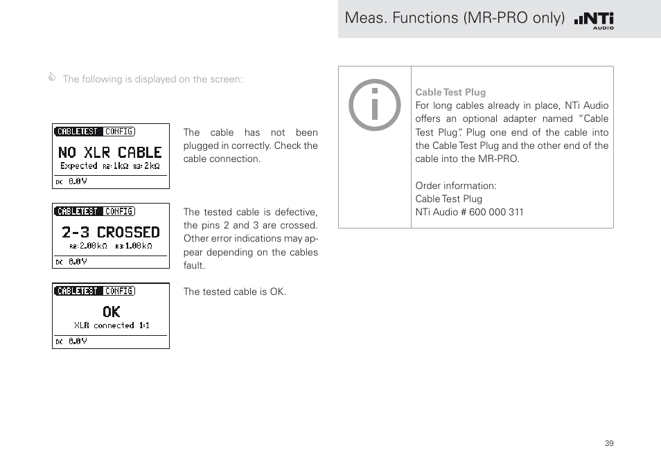 Meas. functions (mr-pro only) | NTi Audio Minirator MR-PRO User Manual | Page 39 / 52