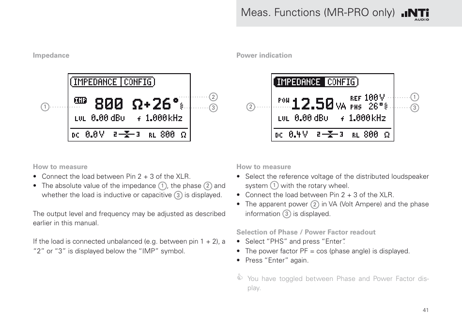 Meas. functions (mr-pro only) | NTi Audio Minirator MR-PRO User Manual | Page 41 / 52