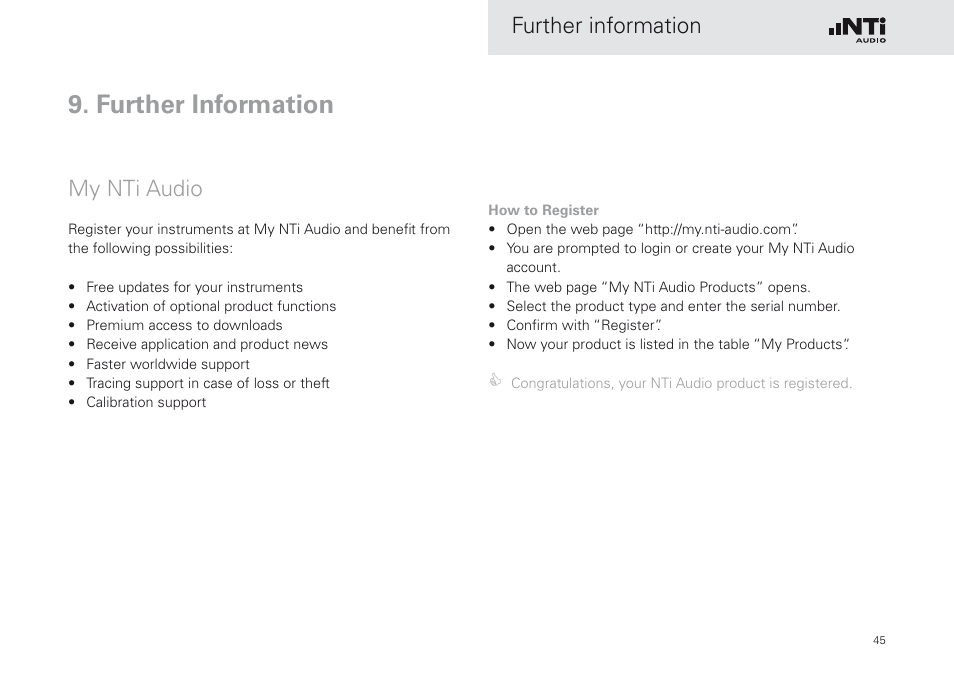 Further information, My nti audio | NTi Audio Minirator MR-PRO User Manual | Page 45 / 52