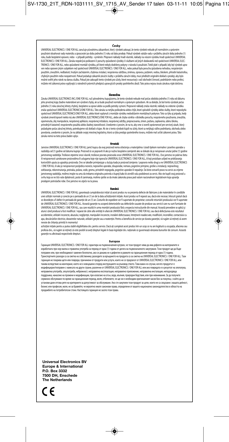One for All SV 1730 Wireless 5.8 Ghz TV Sender User Manual | Page 109 / 111