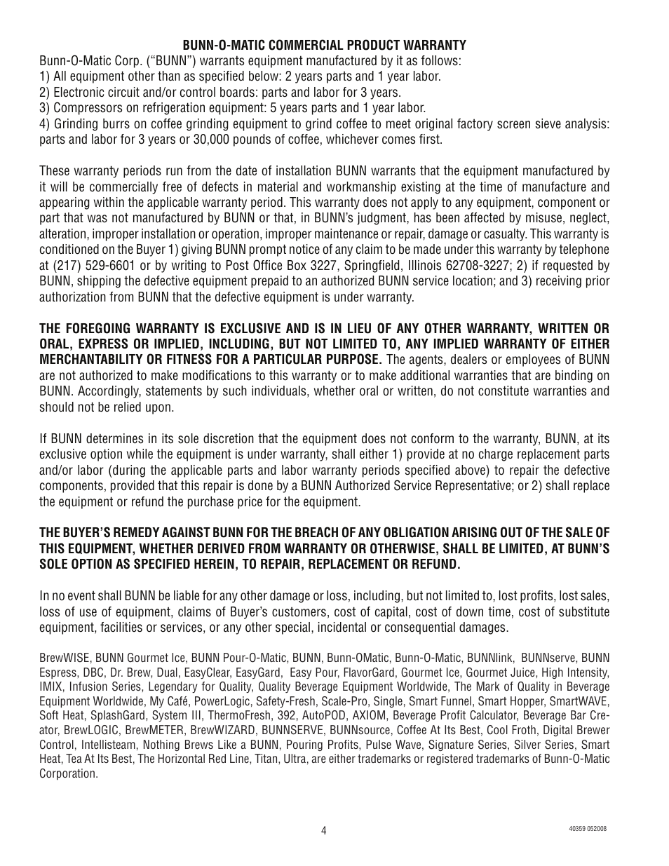 Bunn Server TITAN TF User Manual | Page 4 / 4