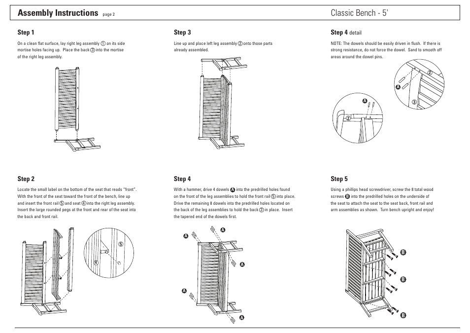 Assembly instructions, Classic bench - 5 | Oxford Garden Classic 5 Bench User Manual | Page 2 / 2