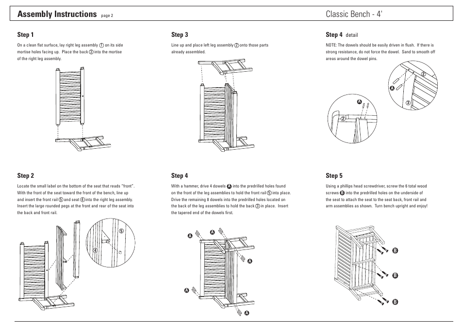 Assembly instructions, Classic bench - 4 | Oxford Garden Classic 4 Bench User Manual | Page 2 / 2