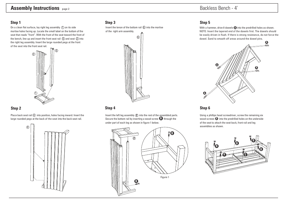 Assembly instructions, Backless bench - 4 | Oxford Garden 4 Backless Bench User Manual | Page 2 / 2