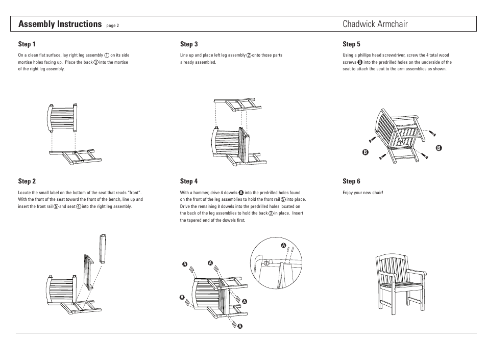Assembly instructions, Chadwick armchair | Oxford Garden Chadwick Armchair User Manual | Page 2 / 2