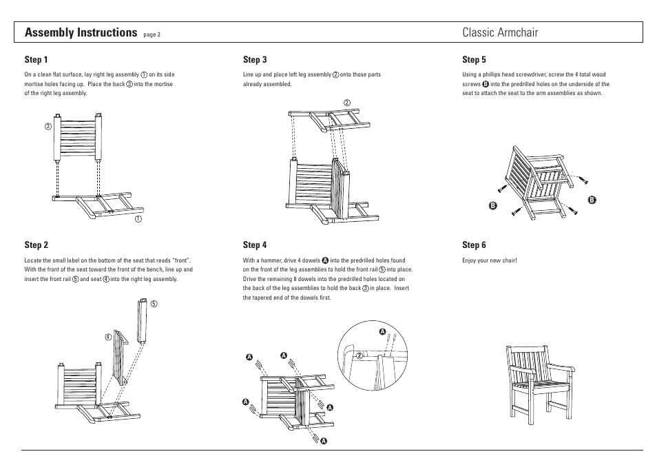 Assembly instructions, Classic armchair | Oxford Garden Classic Armchair User Manual | Page 2 / 2