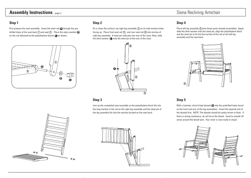 Assembly instructions, Siena reclining armchair | Oxford Garden Siena Reclining Armchair User Manual | Page 2 / 2