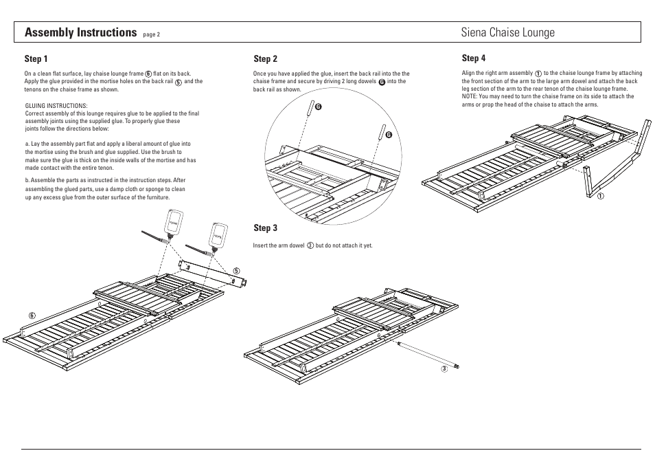 Assembly instructions, Siena chaise lounge | Oxford Garden Siena Chaise Lounge User Manual | Page 2 / 4