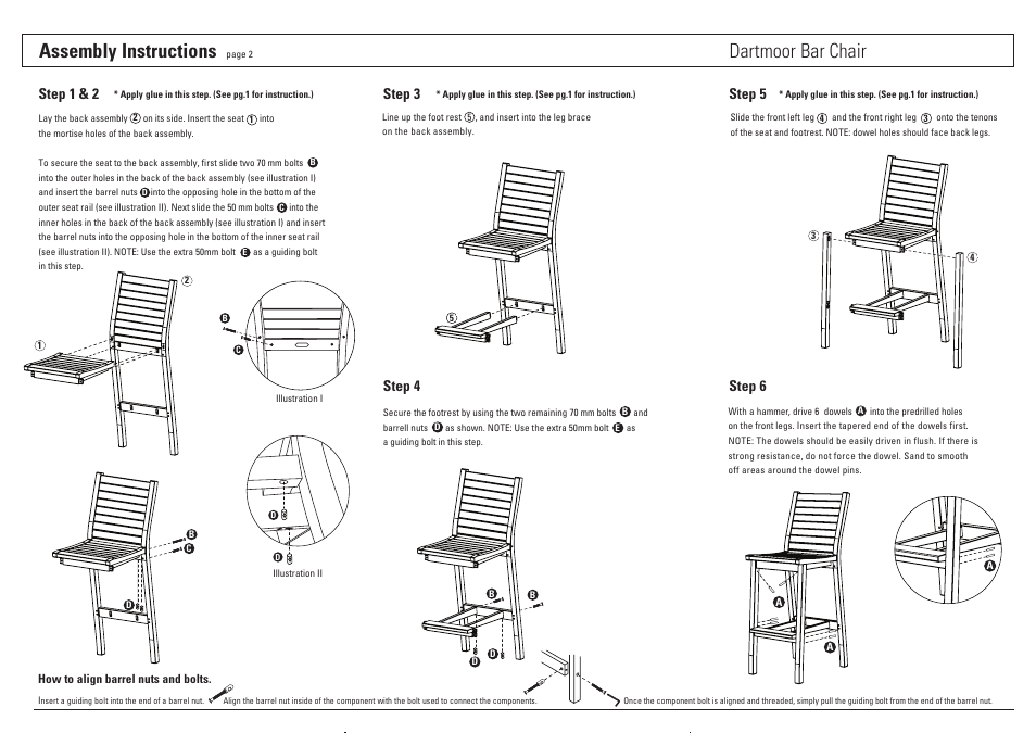 Assembly instructions, Dartmoor bar chair, Step 1 & 2 | Step 6, Step 4 step 3 step 5 | Oxford Garden Dartmoor Bar Chair User Manual | Page 2 / 2