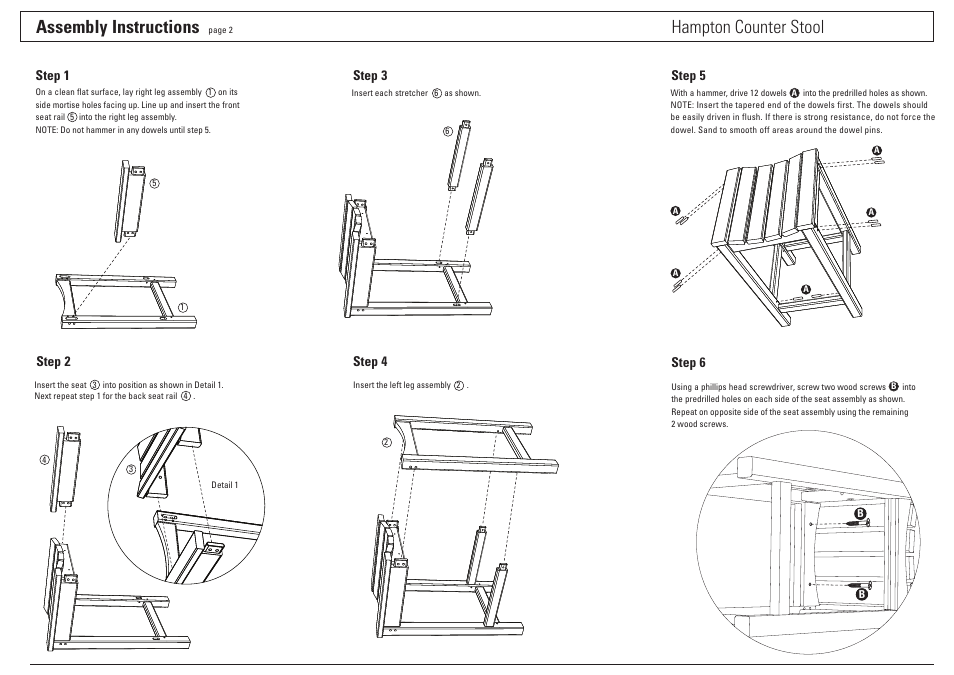 Assembly instructions, Hampton counter stool | Oxford Garden Hampton Stool User Manual | Page 2 / 2