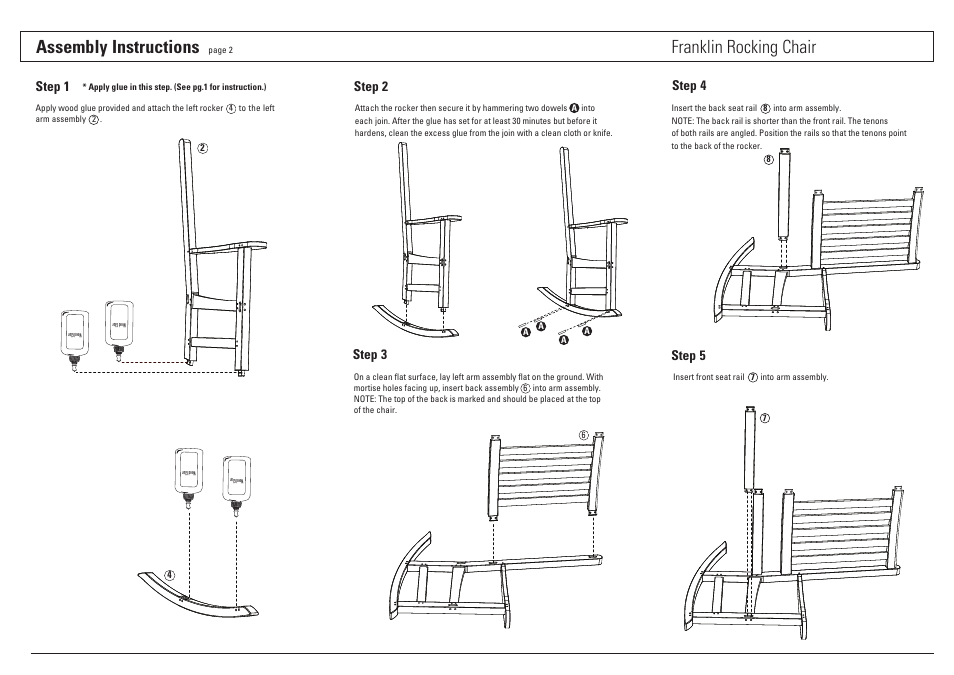 Assembly instructions, Franklin rocking chair | Oxford Garden Franklin Rocking Chair User Manual | Page 2 / 3