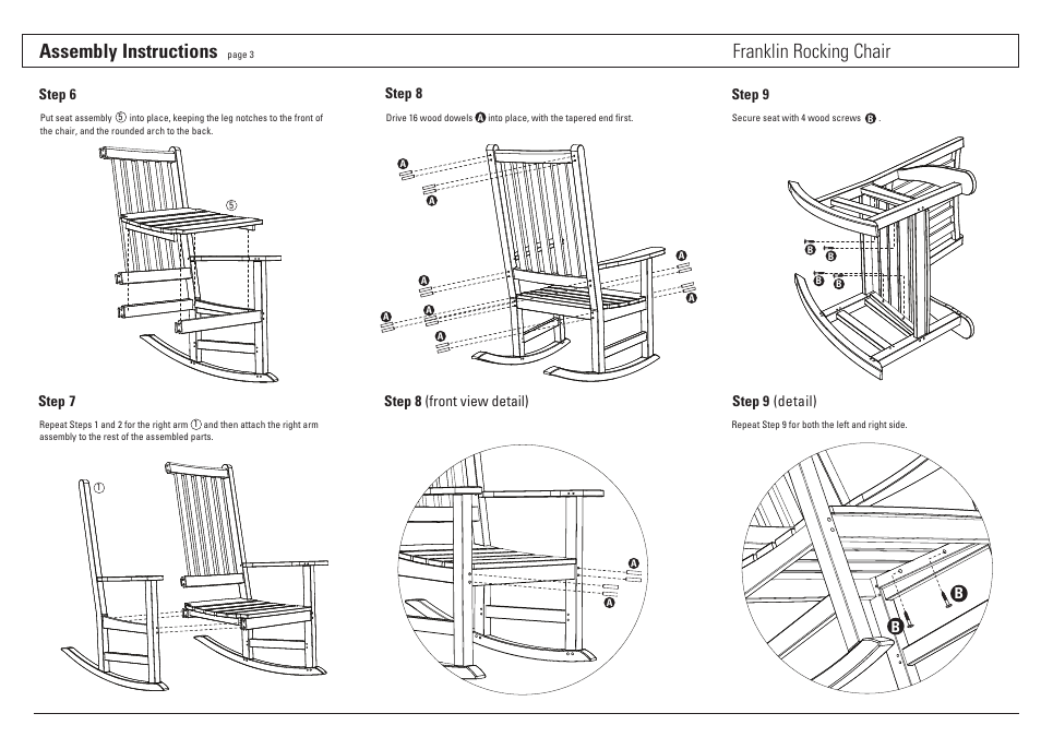Assembly instructions, Franklin rocking chair | Oxford Garden Franklin Rocking Chair User Manual | Page 3 / 3