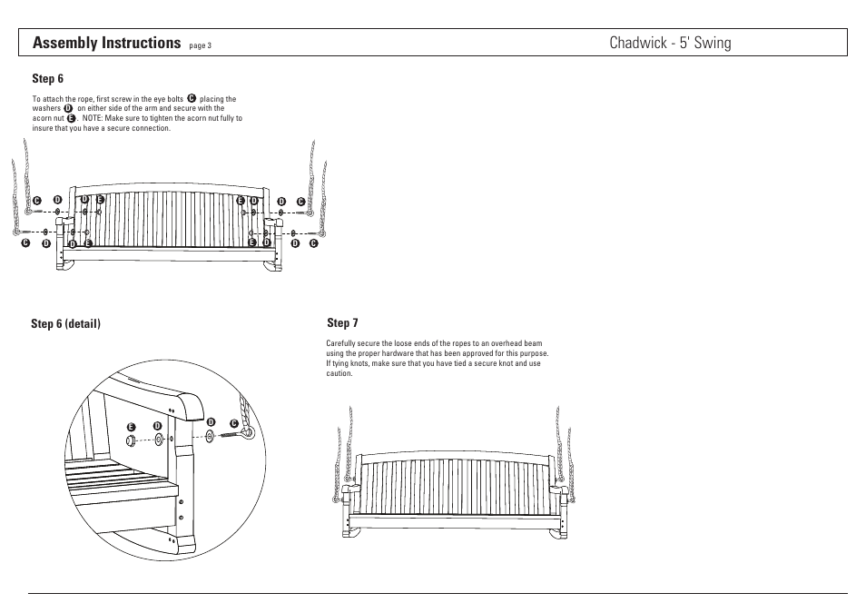 Assembly instructions, Chadwick - 5' swing | Oxford Garden Chadwick 5 Swing User Manual | Page 3 / 3