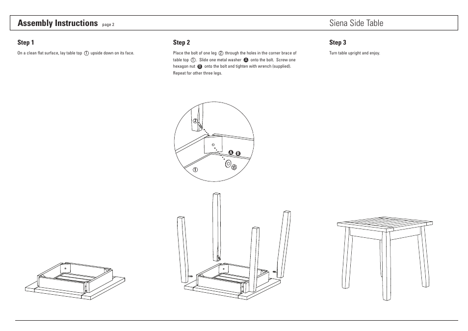 Assembly instructions, Siena side table | Oxford Garden Siena Side Table User Manual | Page 2 / 2
