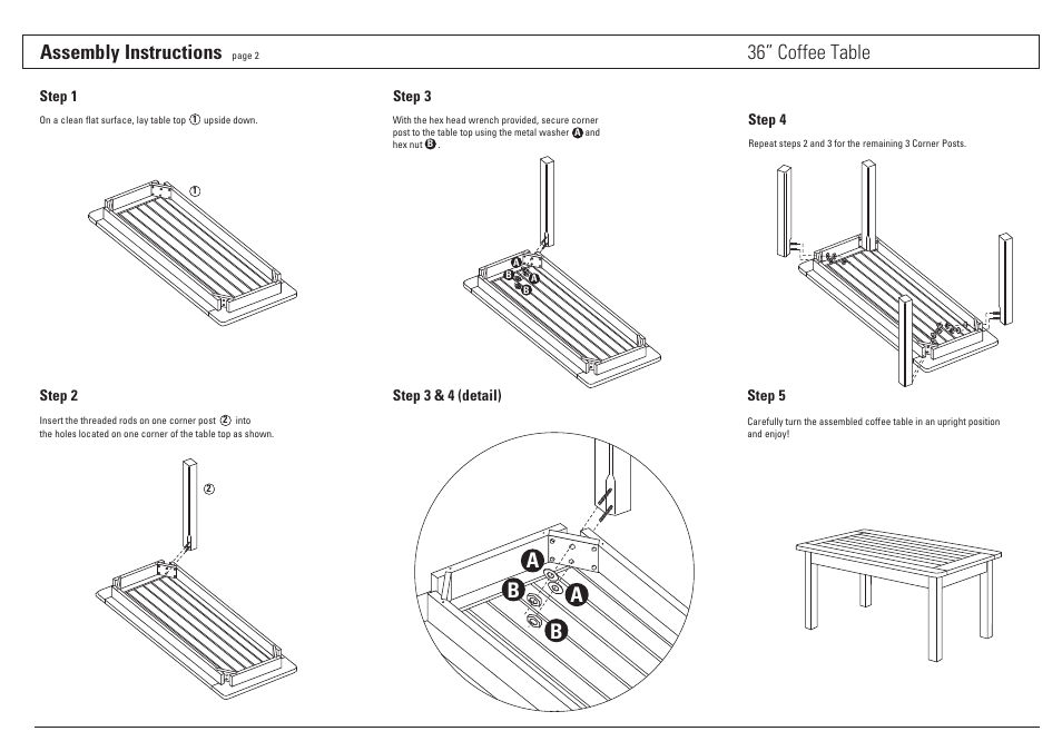 Assembly instructions, 36” coffee table, Ab b | Oxford Garden 36 Coffee Table User Manual | Page 2 / 2