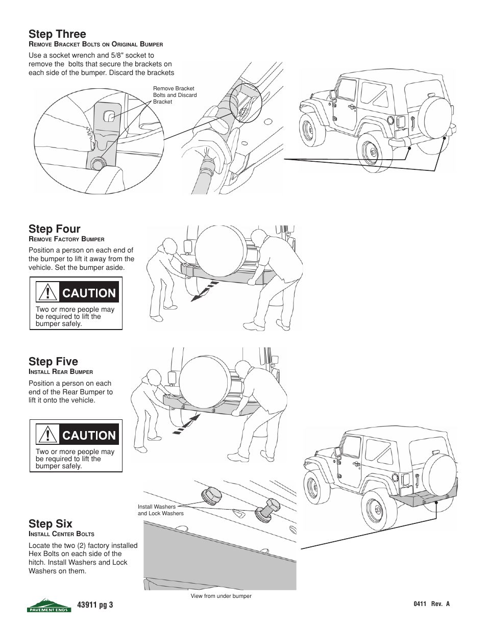 Step three, Step four, Step five | Step six | Pavement Ends 43911 Rear Bumpers User Manual | Page 3 / 4