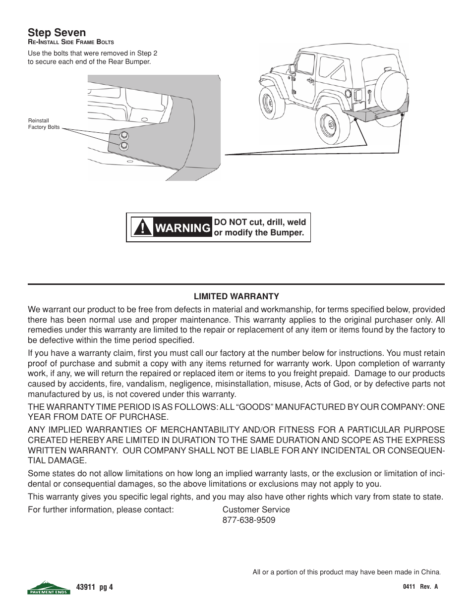 Step seven | Pavement Ends 43911 Rear Bumpers User Manual | Page 4 / 4