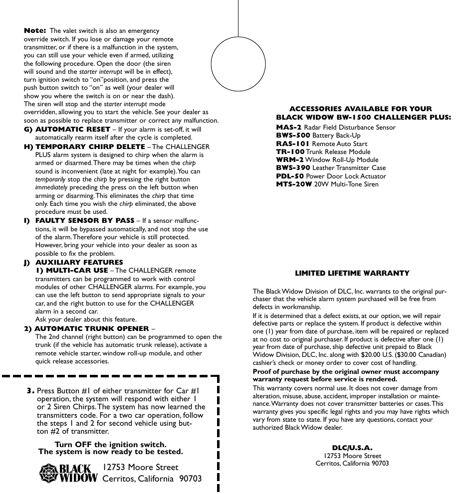 Black Widow Security BW-1500 User Manual | Page 2 / 2