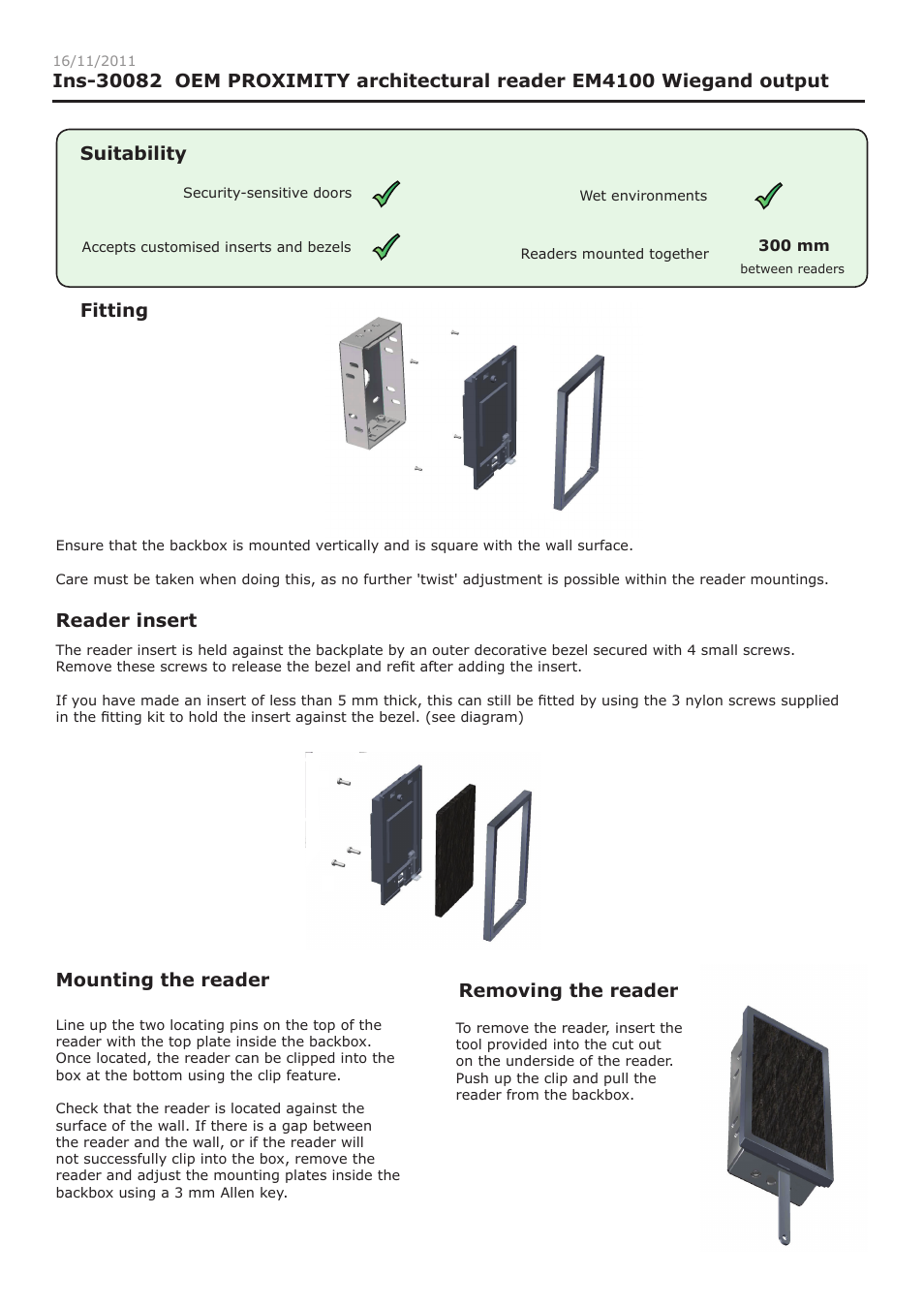 Paxton OEM PROXIMITY architectural reader EM4100 Wiegand output User Manual | 4 pages