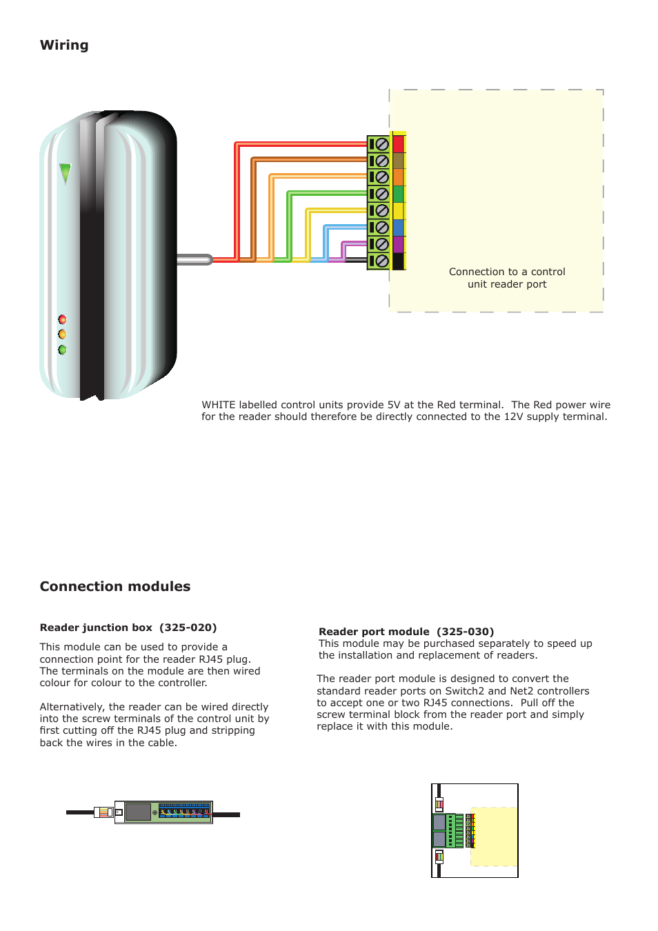 Wiring, Connection modules | Paxton CARDLOCK reader User Manual | Page 2 / 4