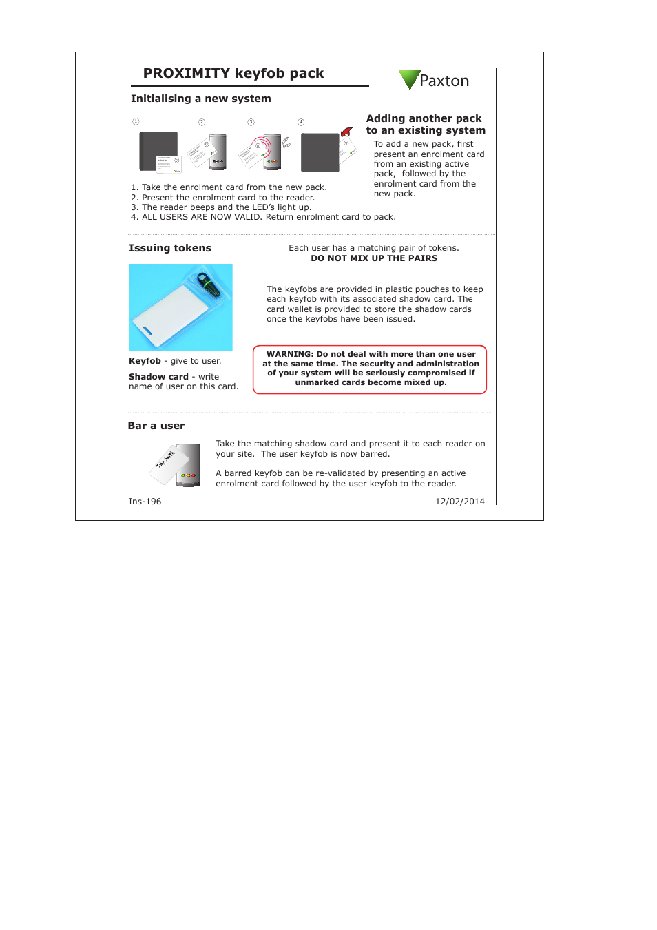 Paxton PROXIMITY keyfob pack User Manual | 1 page