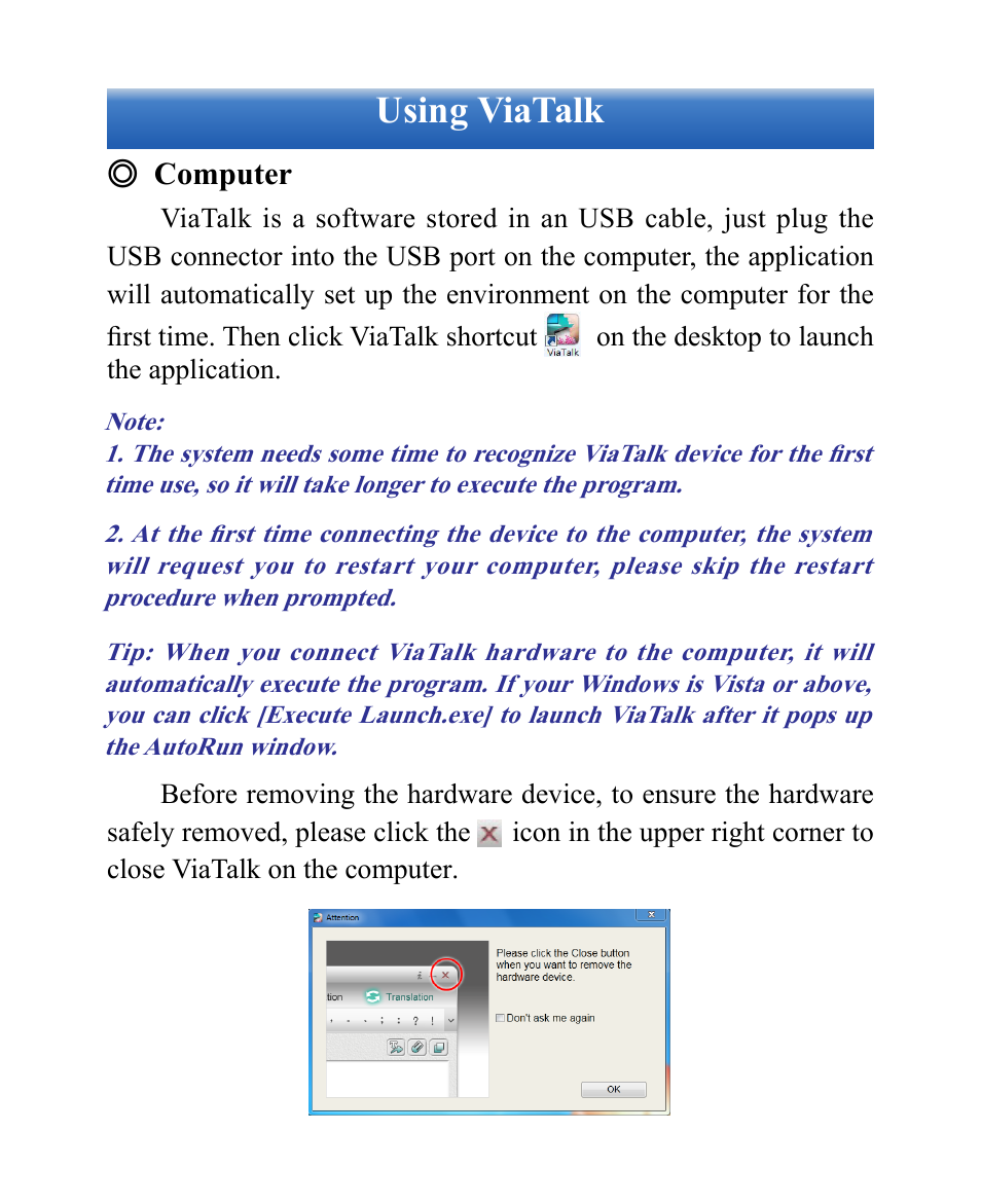 Using viatalk | Penpower ViaTalk (Win) User Manual | Page 3 / 12