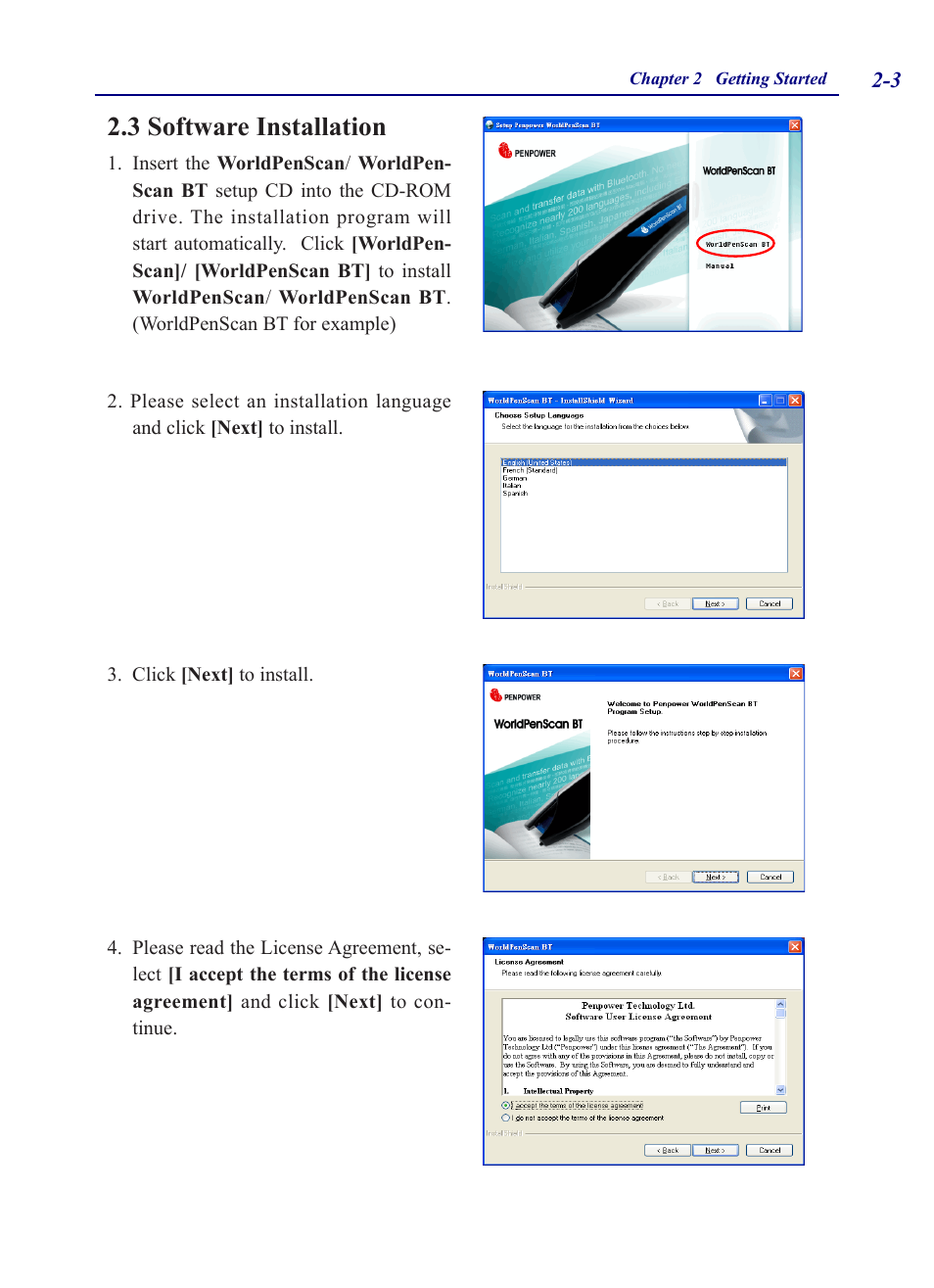 3 software installation, 3 software installation -3 | Penpower WorldPenScan (Win) User Manual | Page 10 / 36