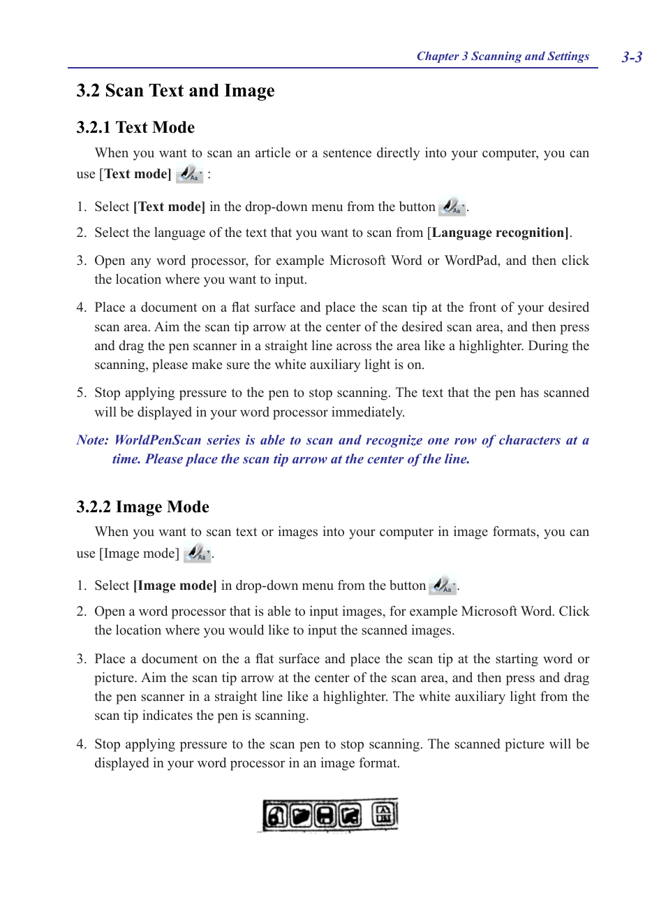2 scan text and image, 1 text mode, 2 image mode | 2 scan text and image -3, 1 text mode -3 3.2.2 image mode -3 | Penpower WorldPenScan (Win) User Manual | Page 19 / 36