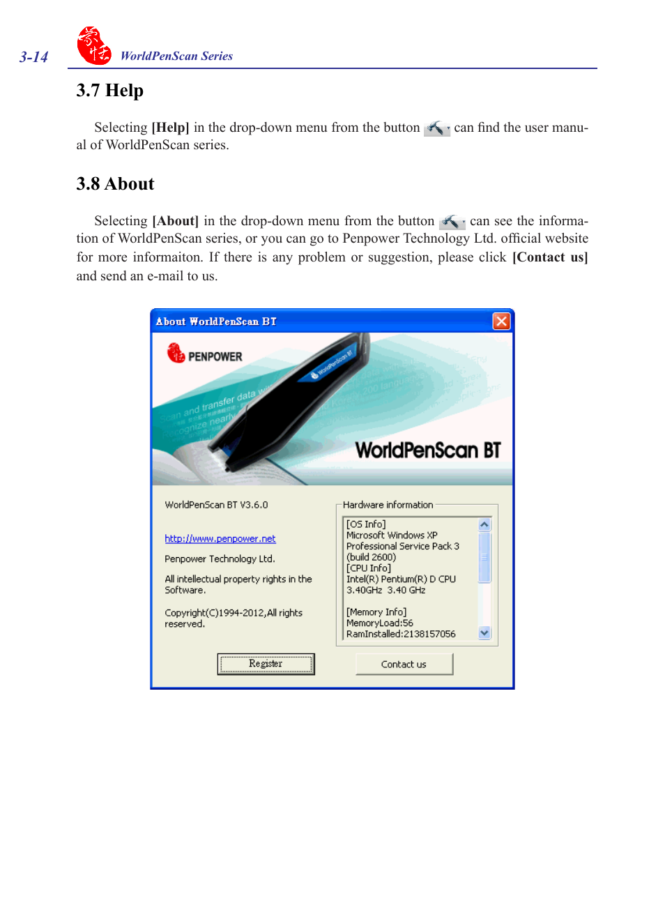 7 help, 8 about, 7 help -14 3.8 about -14 | Penpower WorldPenScan (Win) User Manual | Page 30 / 36