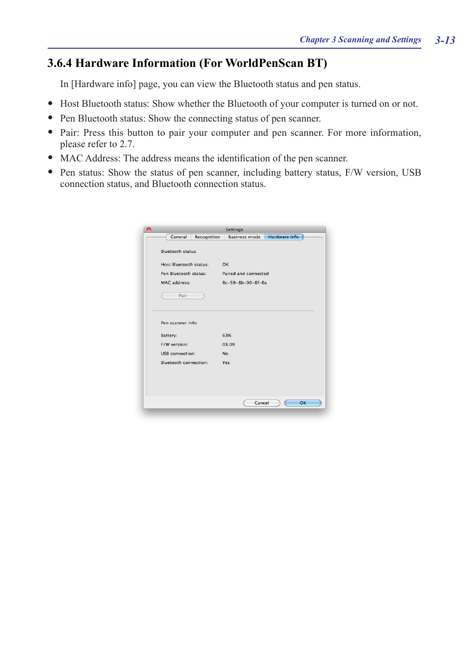 4 hardware information (for worldpenscan bt), 4 hardware information (for worldpenscan bt) -13 | Penpower WorldPenScan (Mac) User Manual | Page 28 / 32