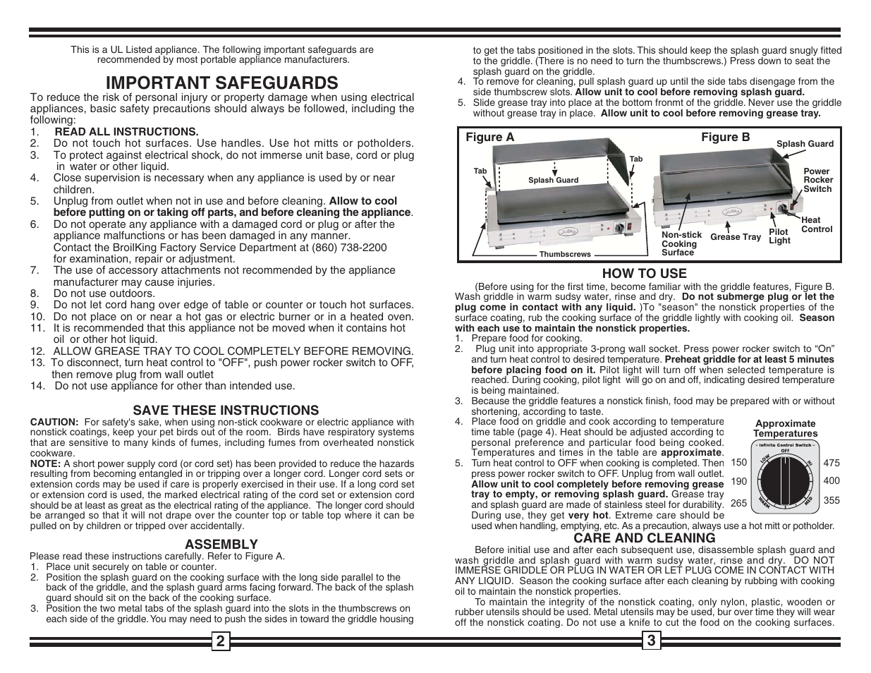 Important safeguards | Broil King CG-10B User Manual | Page 2 / 2