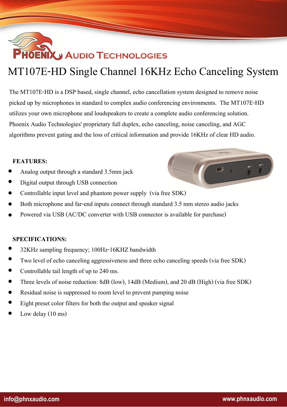 Phoenix Audio Technologies MT107E-HD User Manual | Page 2 / 7